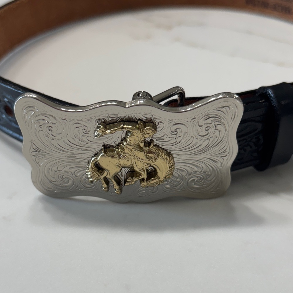 Justin  Black Belt with Silver and Gold Buckle